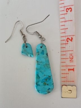 Slab Turquoise Teardrop Dangle Earring - Single Earring - Blue